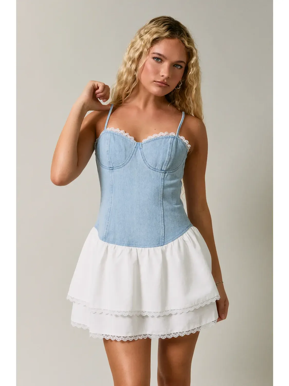 White Denim Adjustable Strap Mini Dress