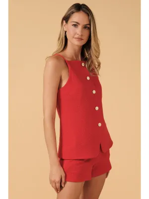 Red  Button Down Sleeveless Top
