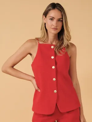 Red  Button Down Sleeveless Top