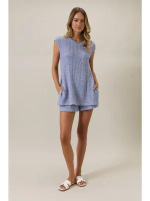Lavender Crew Neck Cap Sleeve Side Slit Tunic Top