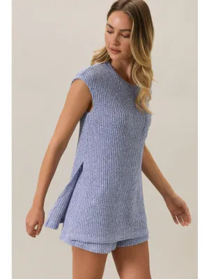 Lavender Crew Neck Cap Sleeve Side Slit Tunic Top