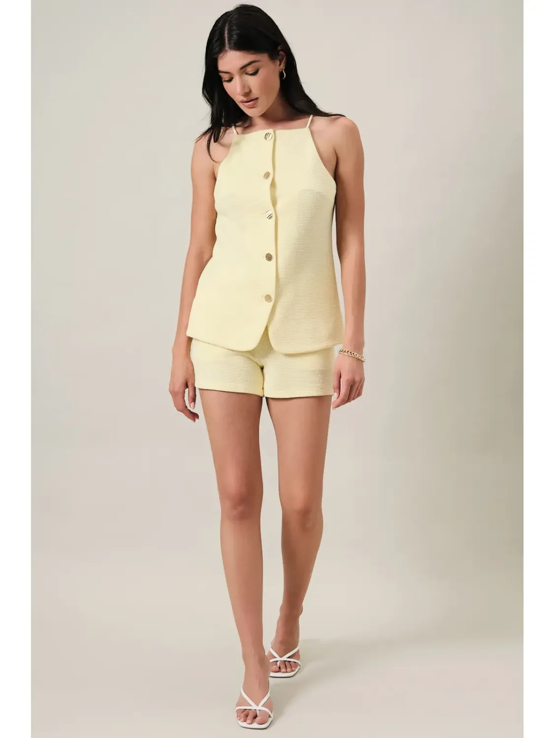 Yellow Elastic Waist Front Pocket Shorts