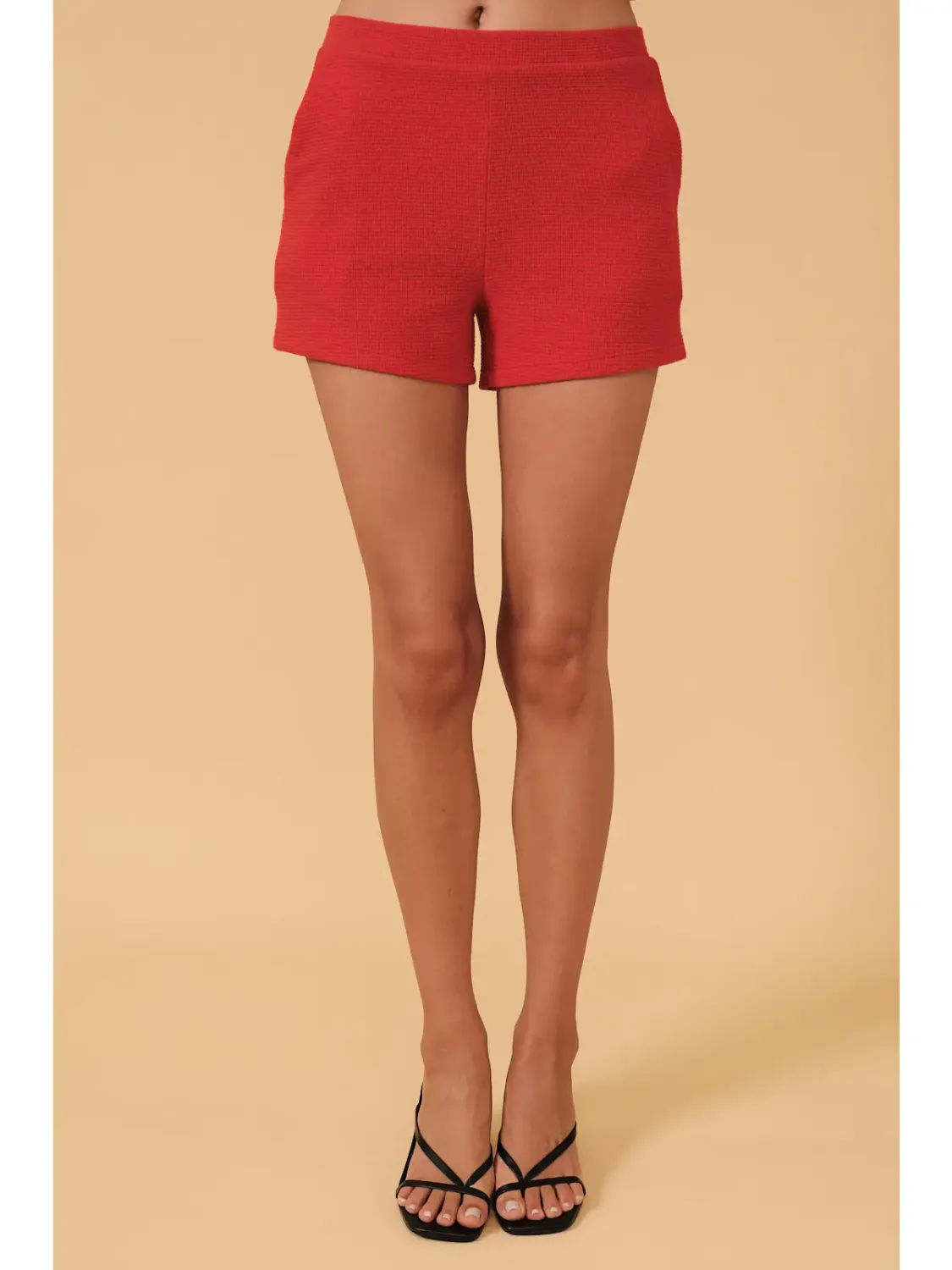 Red Elastic Waist Front Pocket Shorts