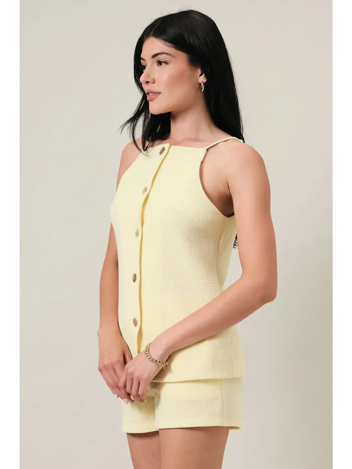 Yellow Button Down Sleeveless Top