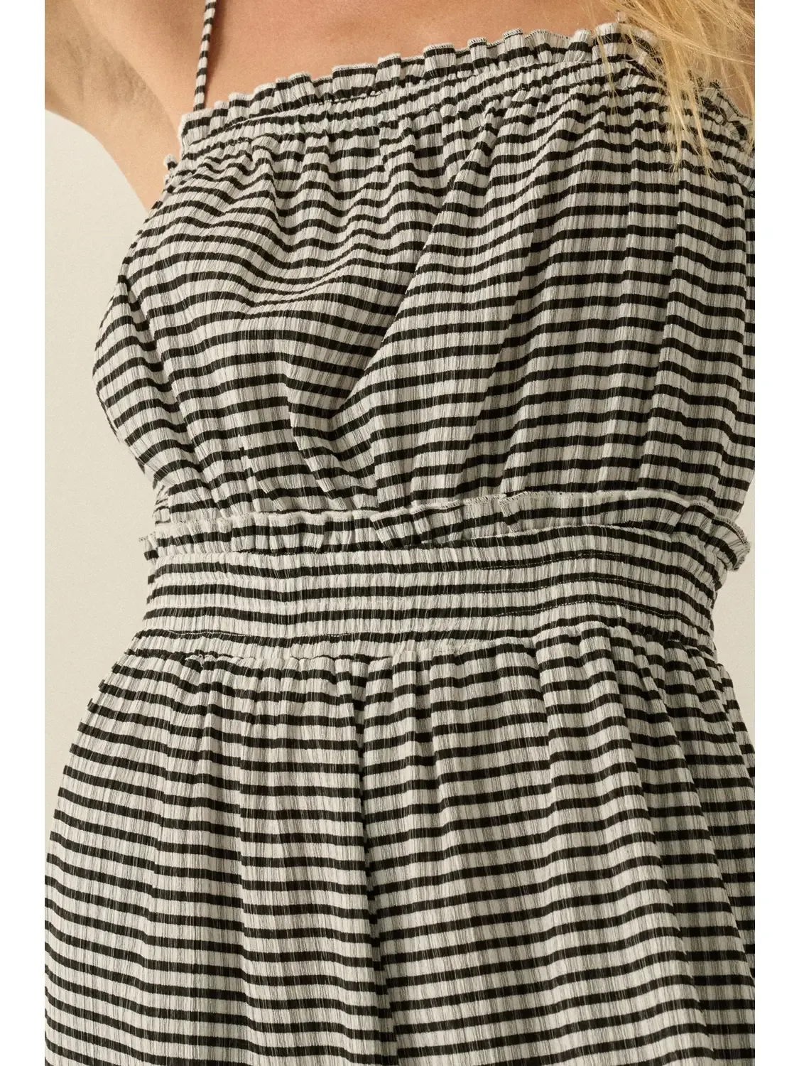 Gingham Plaid Open-Back Bubble-Leg Cami Jumpsuit