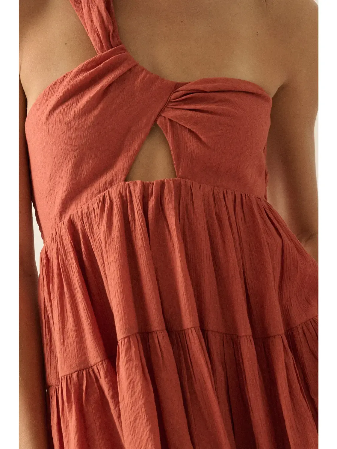 Jacquard One-Shoulder Tiered Keyhole Dress