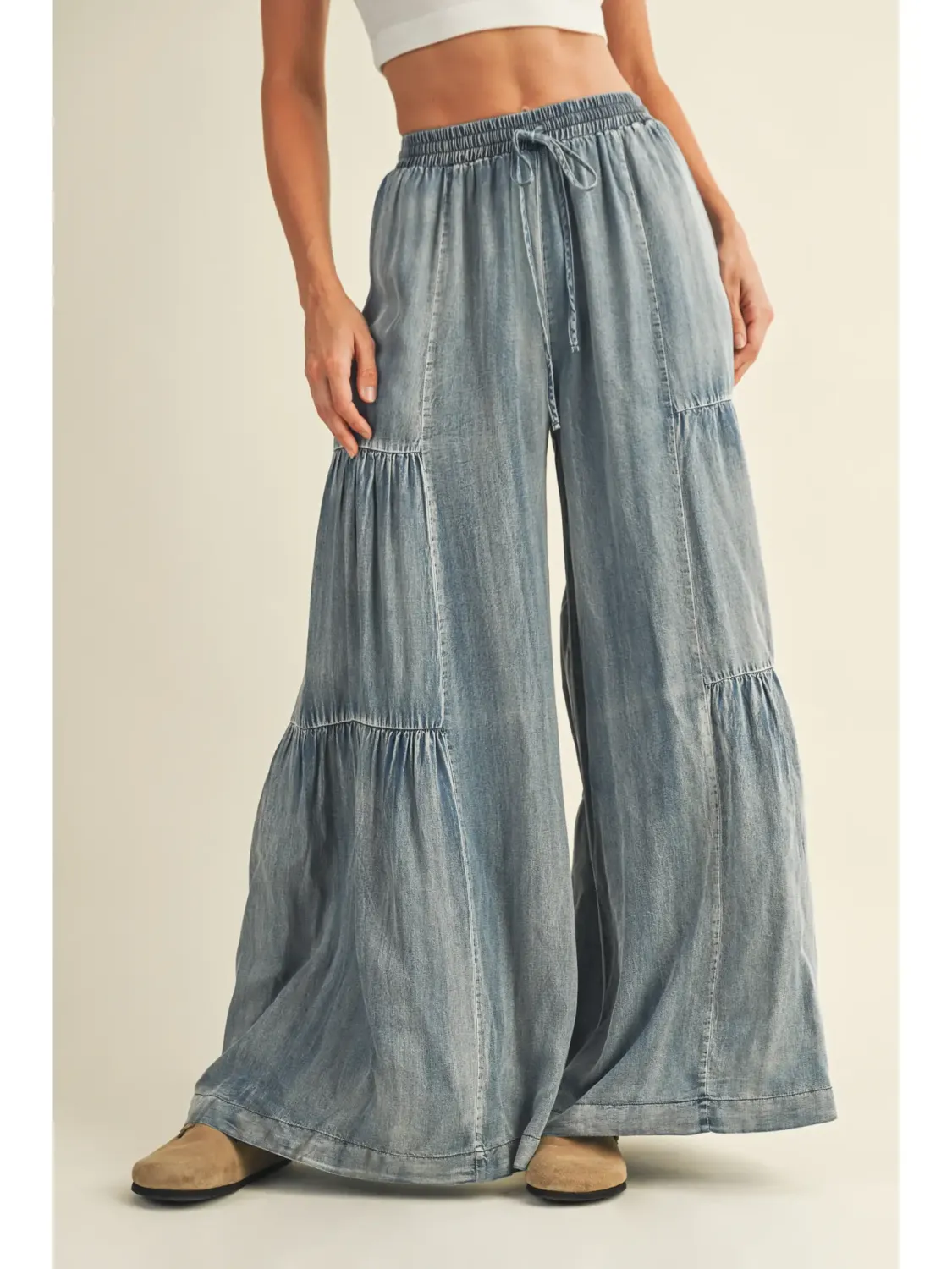 Denim Tiered Wide Silhouette Tencel Pants