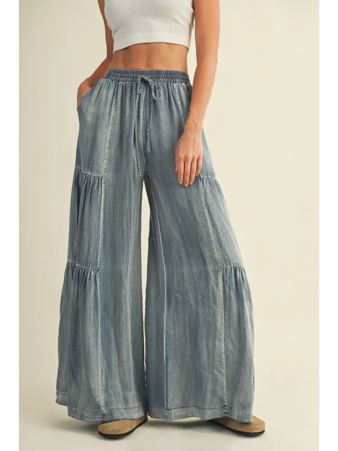 Denim Tiered Wide Silhouette Tencel Pants