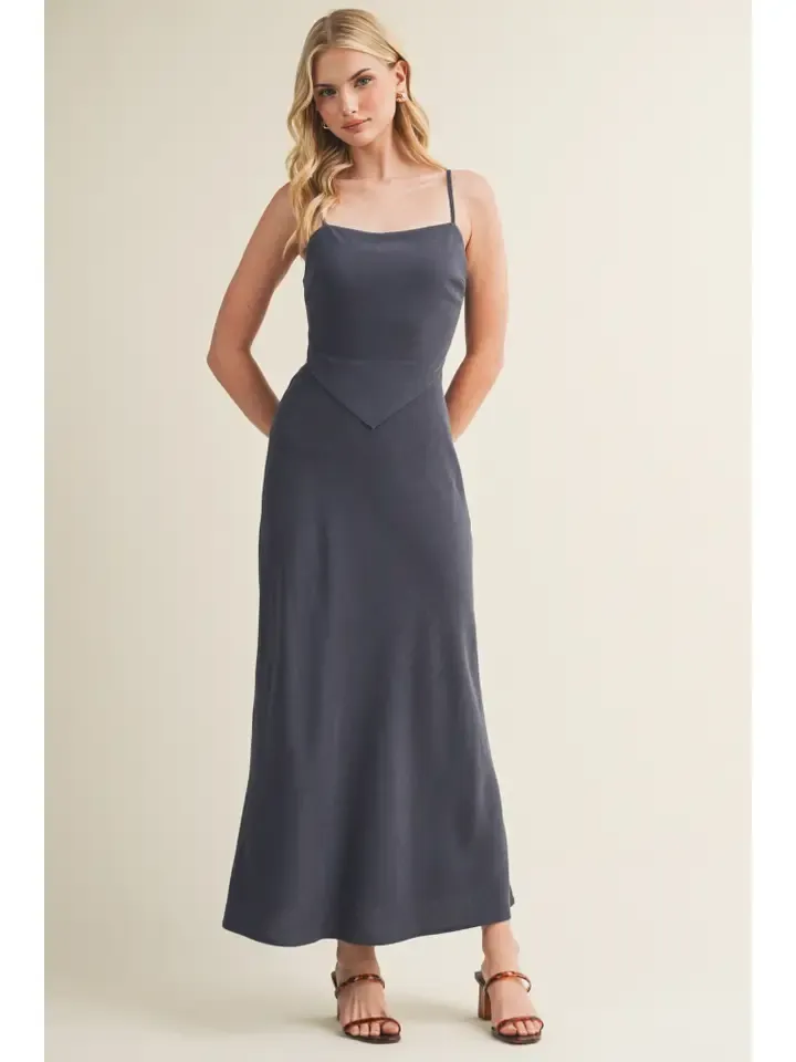 Deep Ocean Square-Neck Pointed Waist Maxi Dress