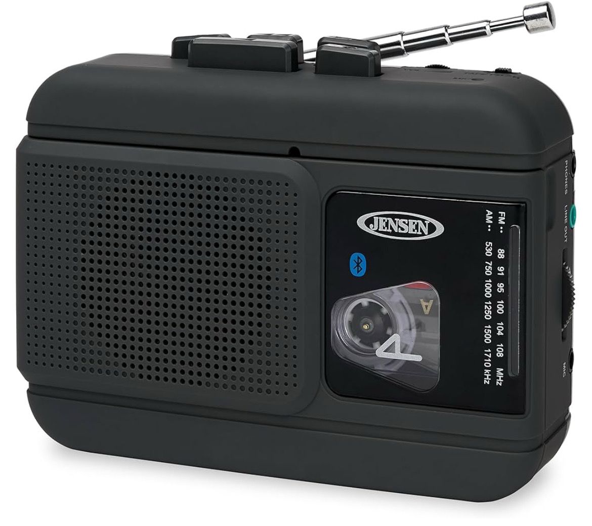Jensen MCR-60 Personal Portable Cassette Player/Recorder Bluetooth AM/FM Radio (Black)