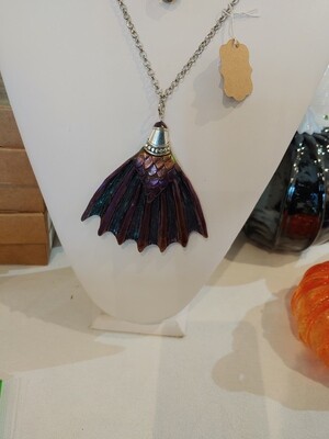 Betta fish tail necklace with silver chain