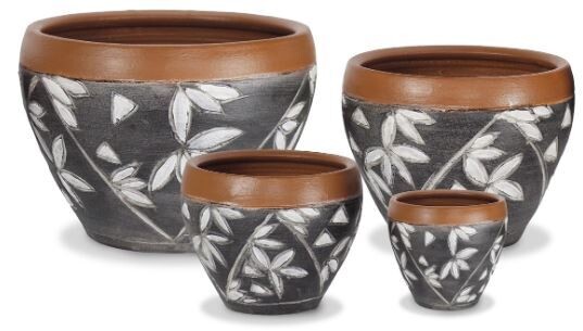 Black and White Bamboo Carved Thai Pots