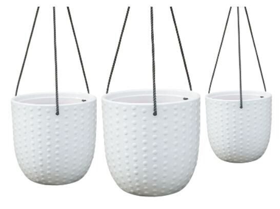 White Ribbed Hanging Pot with Rope Hanger