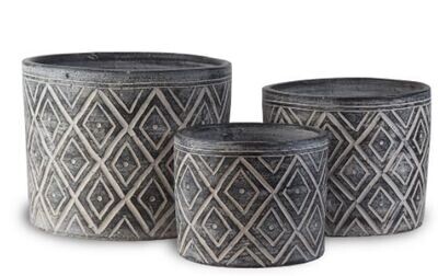 Black Carved Thai Cylinder Pot