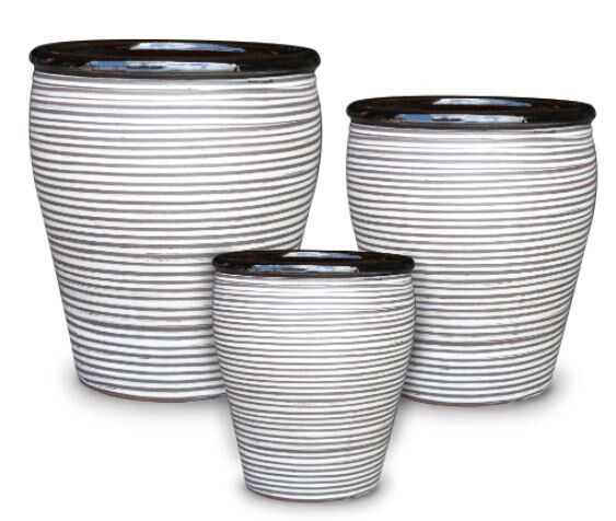 White with Chocolate Pinstripe Tall Kettle Pots