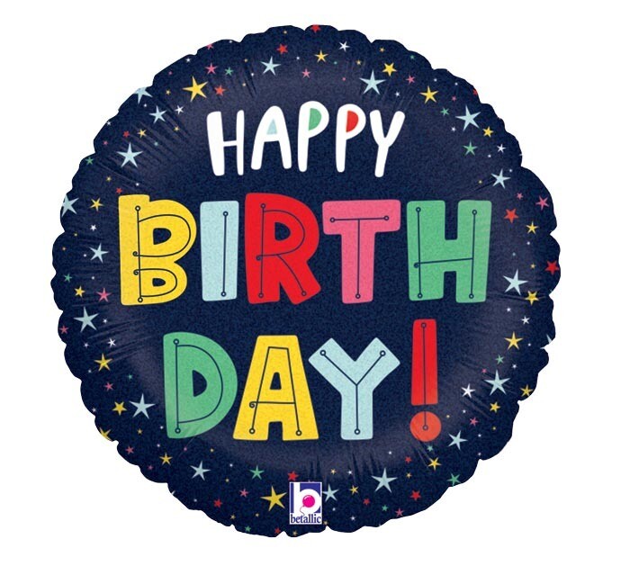 18&quot;HBD COLORFUL STARS BALLOON