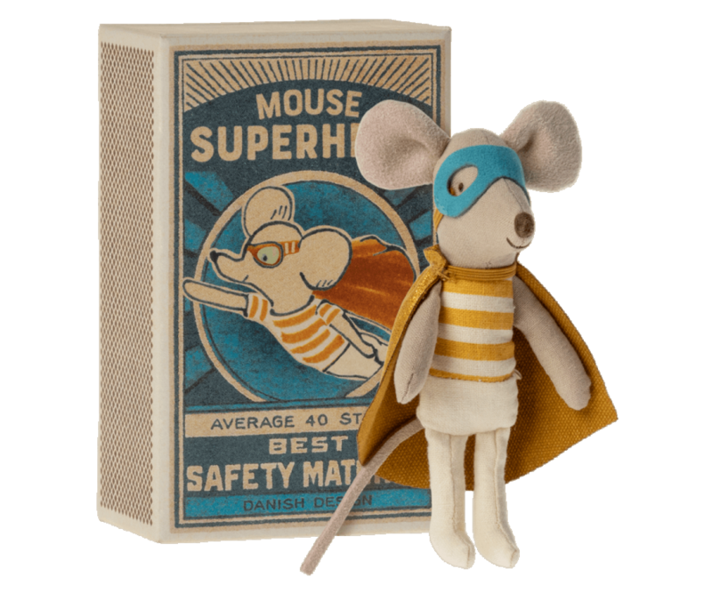 Maileg Super hero mouse, Little brother in matchbox