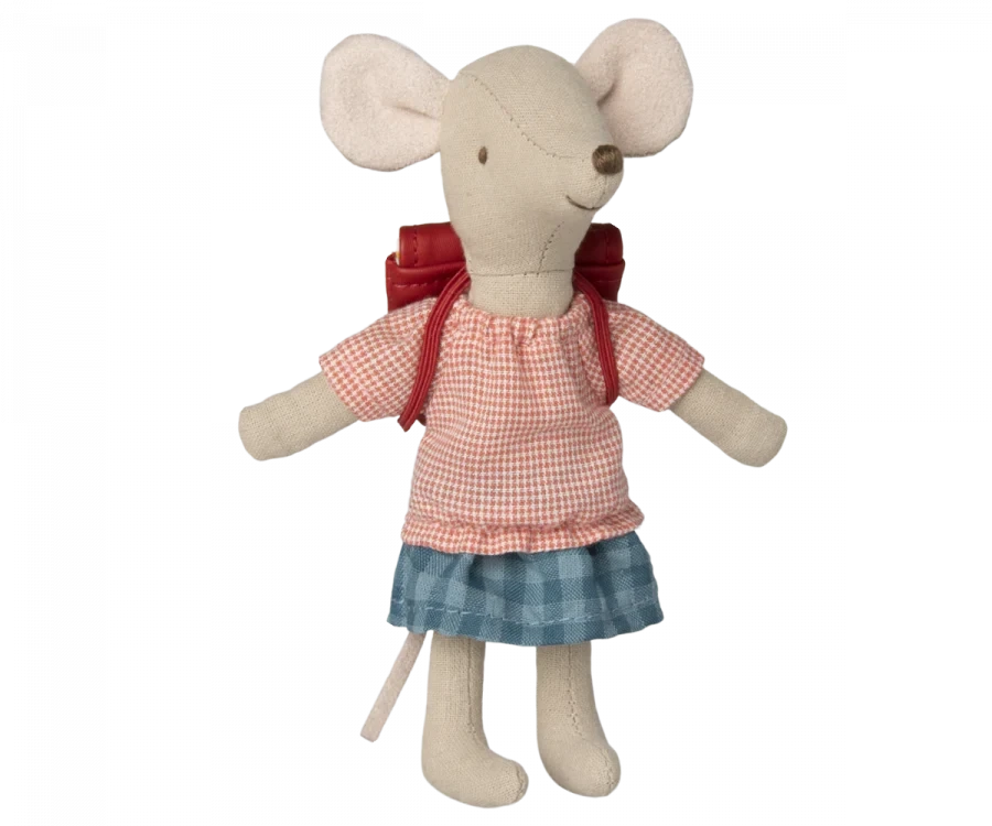 Maileg Tricycle mouse, Big sister with bag - Red