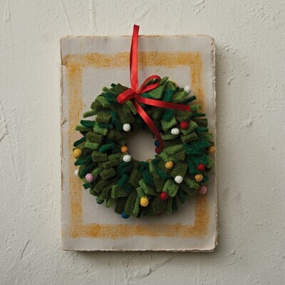 7&quot; Round Handmade Felt  Wreath Ornament w/pom poms