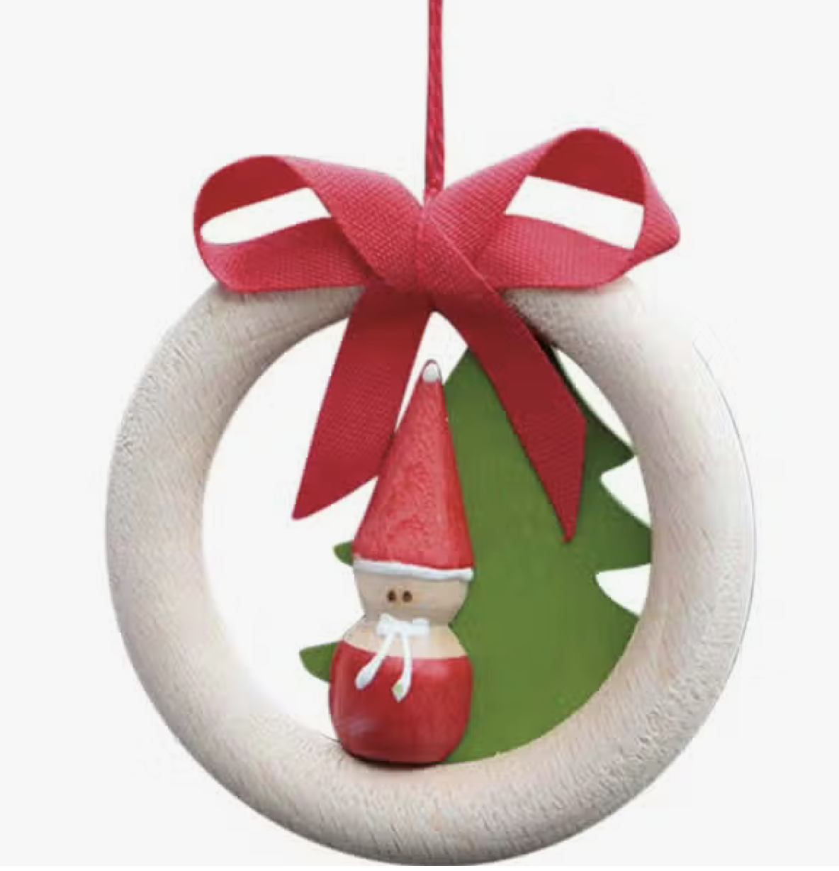 Wood Santa &amp; Tree in Ring Ornament
