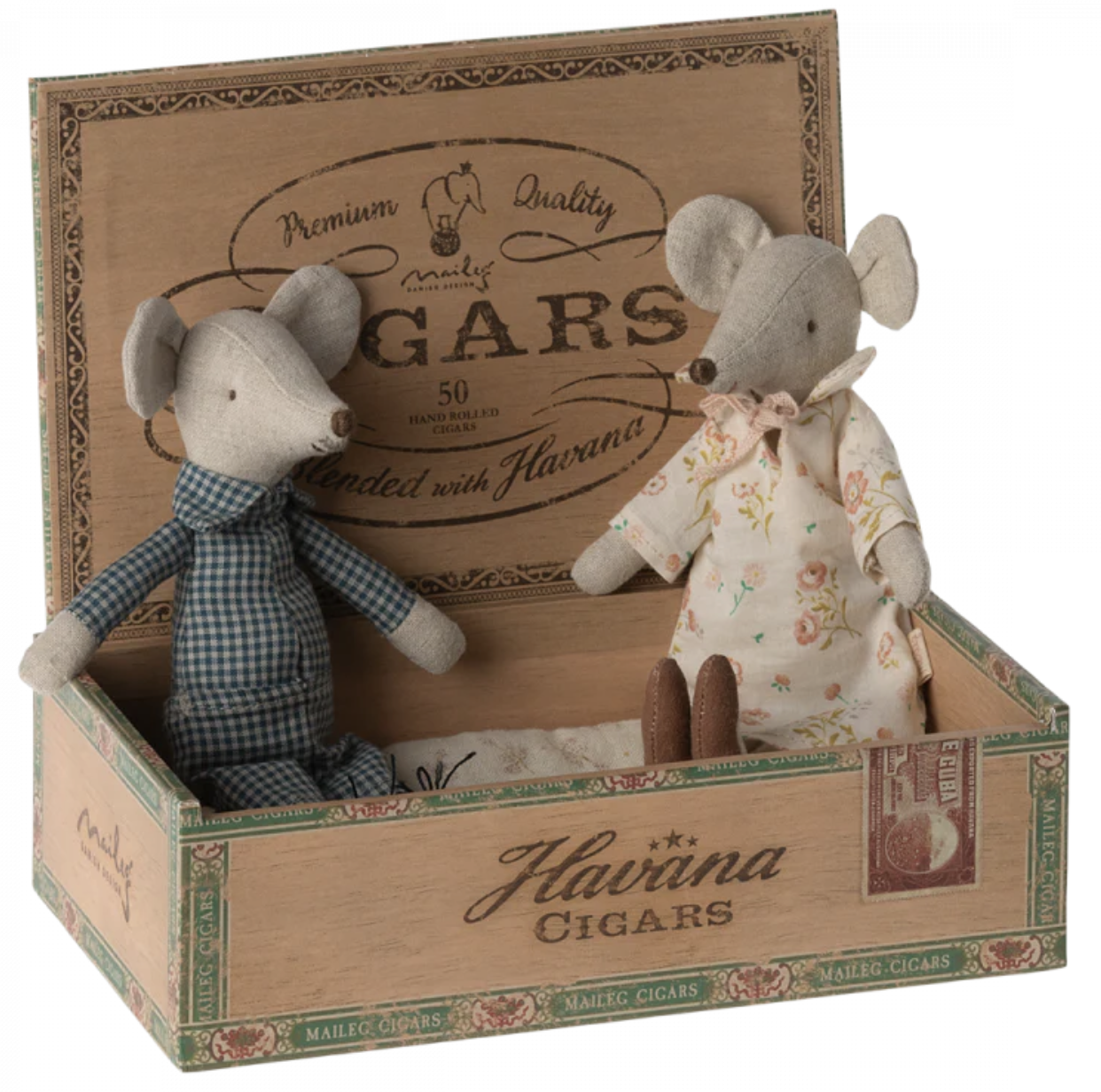 Maileg Grandma &amp; Grandpa Mice in Cigarbox