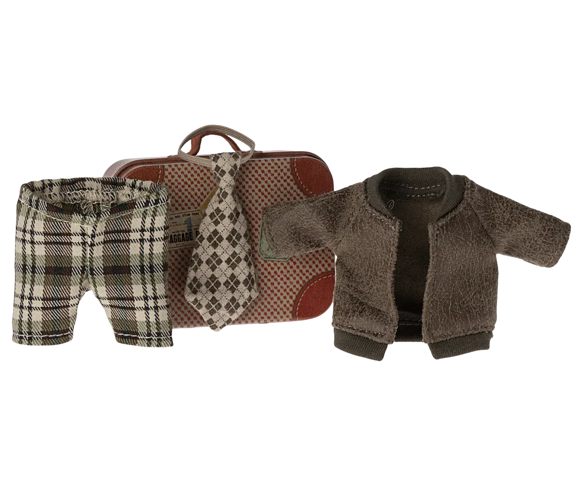 Maileg Jacket, pants and tie in suitcase, Grandpa Mouse