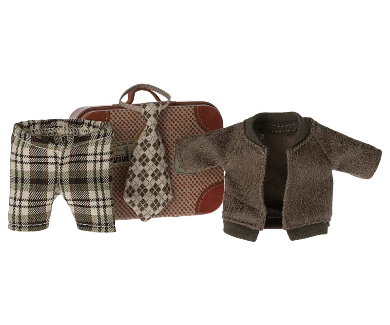 Maileg Jacket, pants and tie in suitcase, Grandpa Mouse