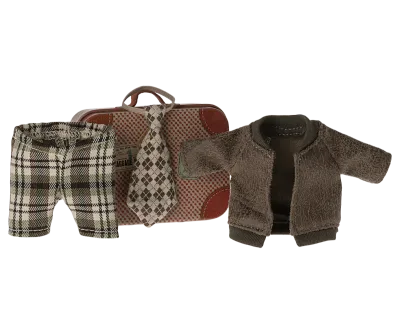 Maileg Jacket, pants and tie in suitcase, Grandpa Mouse
