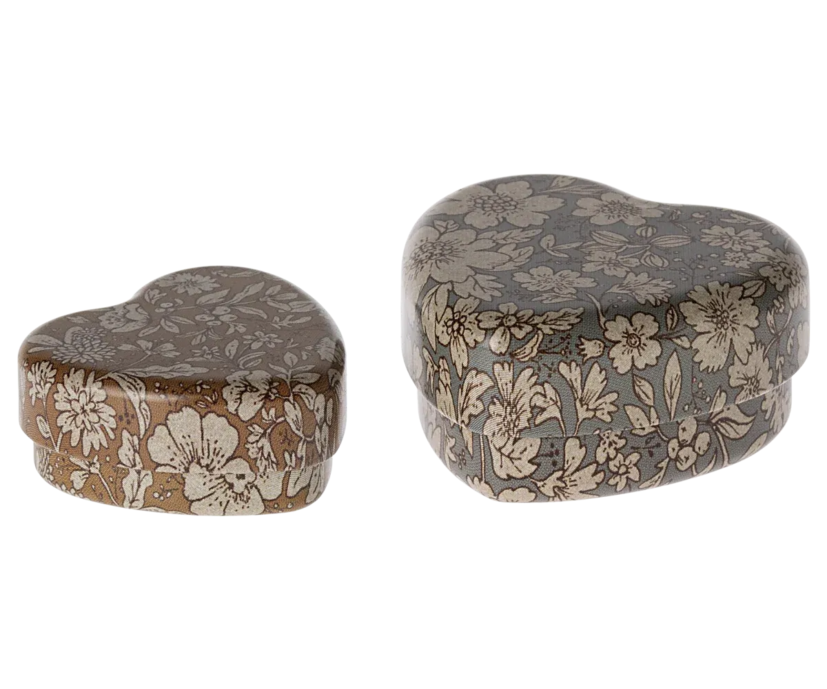Maileg Metal Heart Box, 2pc- Blue/Ocher