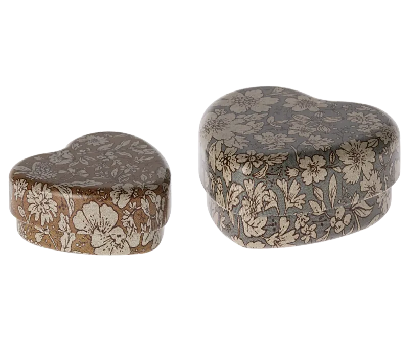 Maileg Metal Heart Box, 2pc- Blue/Ocher