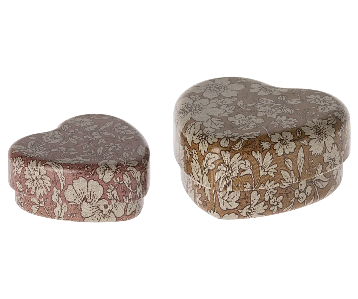 Maileg Metal Heart Box, 2pc- Ocher/Heather Blossom