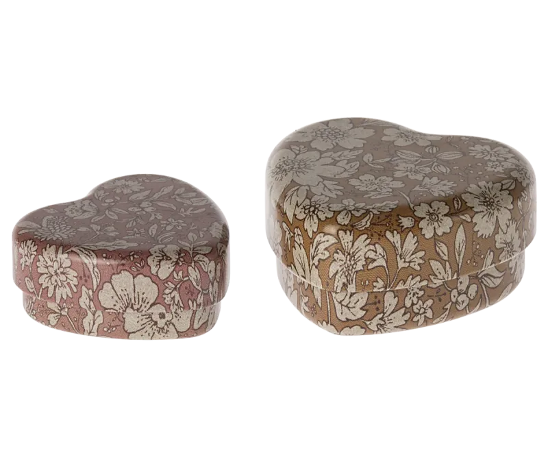 Maileg Metal Heart Box, 2pc- Ocher/Heather Blossom