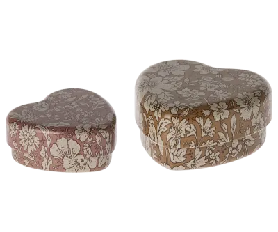 Maileg Metal Heart Box, 2pc- Ocher/Heather Blossom