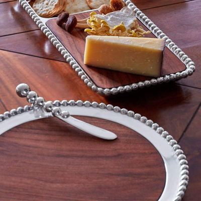 Mariposa Pearled Round Cheese Board Dark Wood