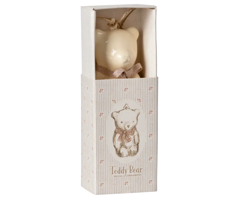 Maileg Metal ornament, Teddy bear - Off white/Rose