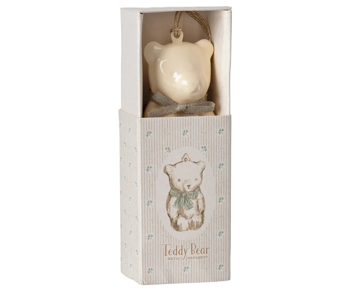 Maileg Metal ornament, Teddy bear - Off white/Blue