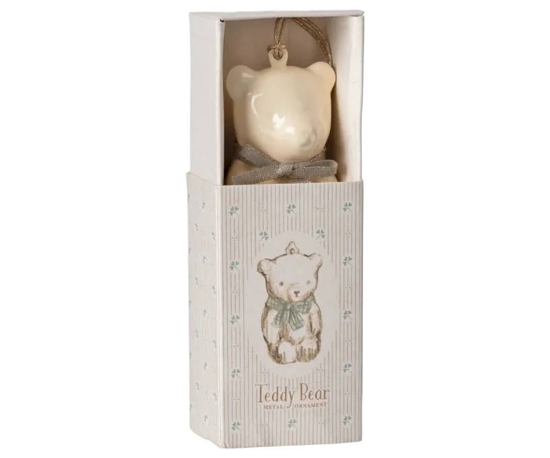 Maileg Metal ornament, Teddy bear - Off white/Blue