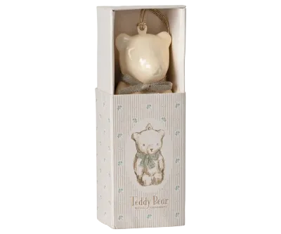 Maileg Metal ornament, Teddy bear - Off white/Blue