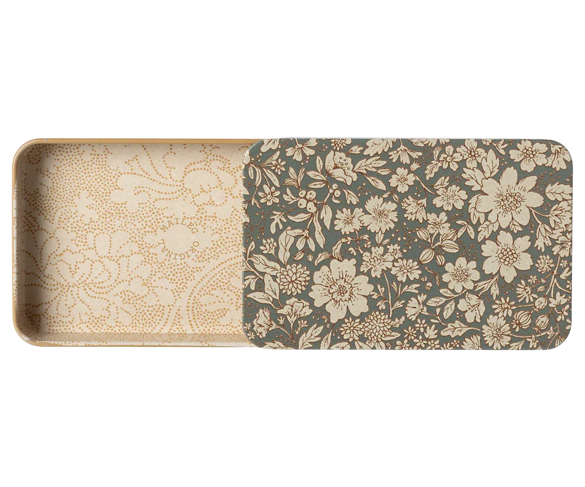 Maileg Metal box w. sliding lid, Blossom - Blue