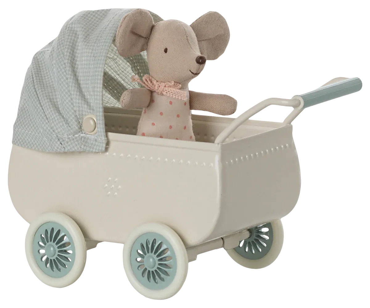 Maileg Pram with baby mouse - Mint