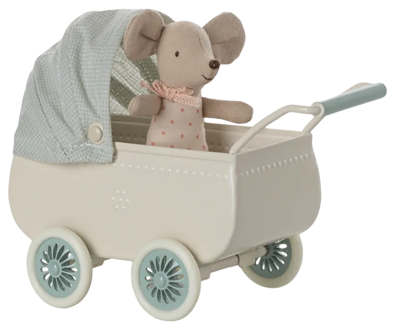 Maileg Pram with baby mouse - Mint