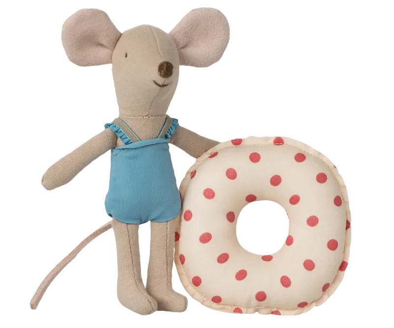 Maileg Beach mouse with float, Little sister - Red Dot