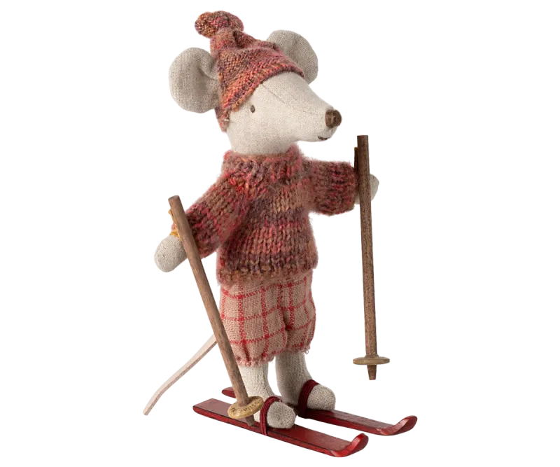 Maileg Winter mouse with ski set, Big sister - Rose