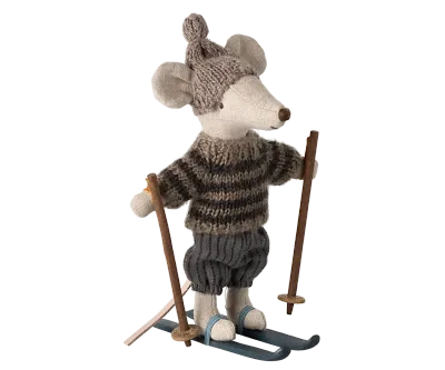 Maileg Winter mouse with ski set, Big brother - Grey