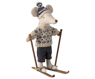 Maileg Winter mouse with ski set, Dad - Blue