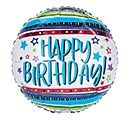 17" HBD Patterned Stripes and Stars Balloon