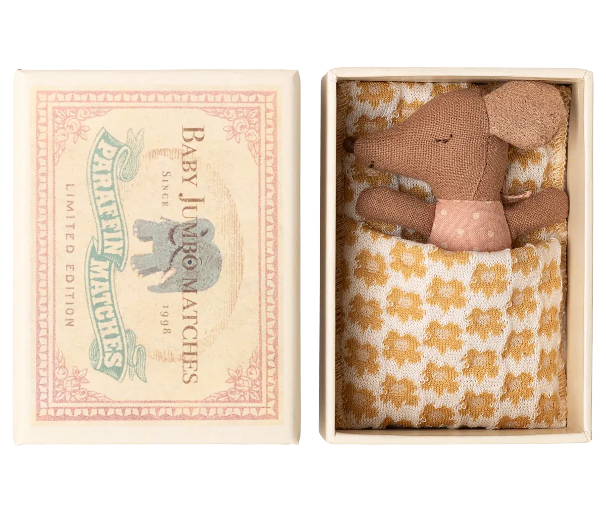 Maileg Sleepy wakey baby mouse in matchbox - Rose