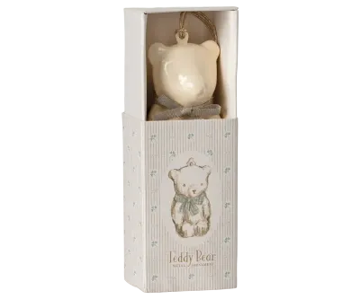 Maileg Metal ornament, Teddy bear - Off white/Blue