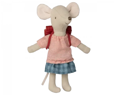 Maileg Tricycle mouse, Big sister with bag - Red