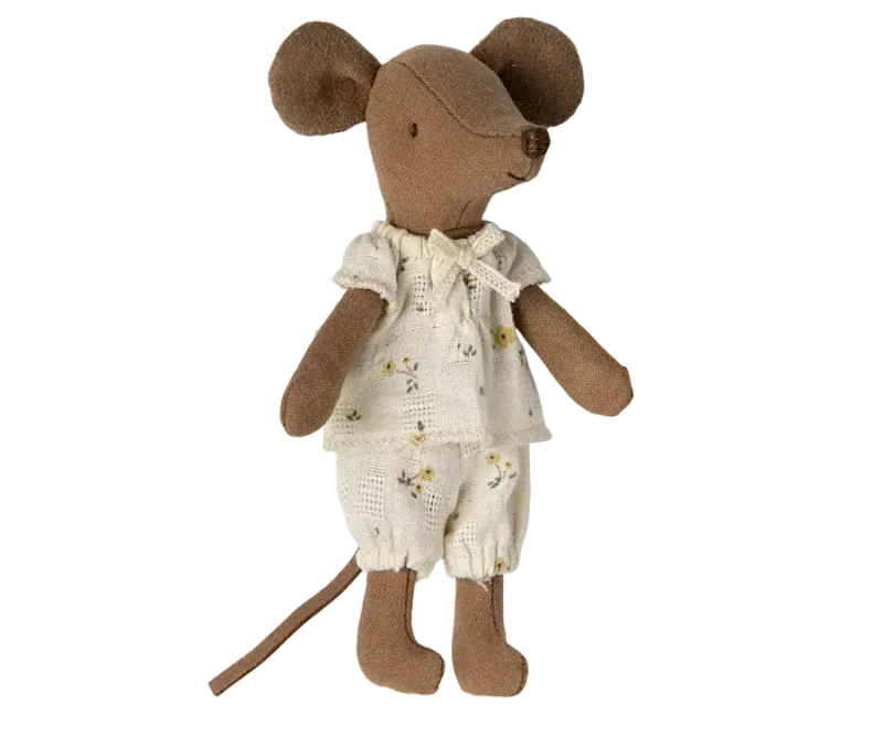 Maileg Big Sister Mouse Matchbox Yellow Flower/Plaid Bedding